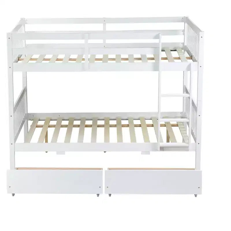 Bellemave Full Over Full Bunk Bed with 2 Drawers and Ladder , Rubber Wood Bunk Bed with Safety Guardrails ,Convertible into 2 Full Beds