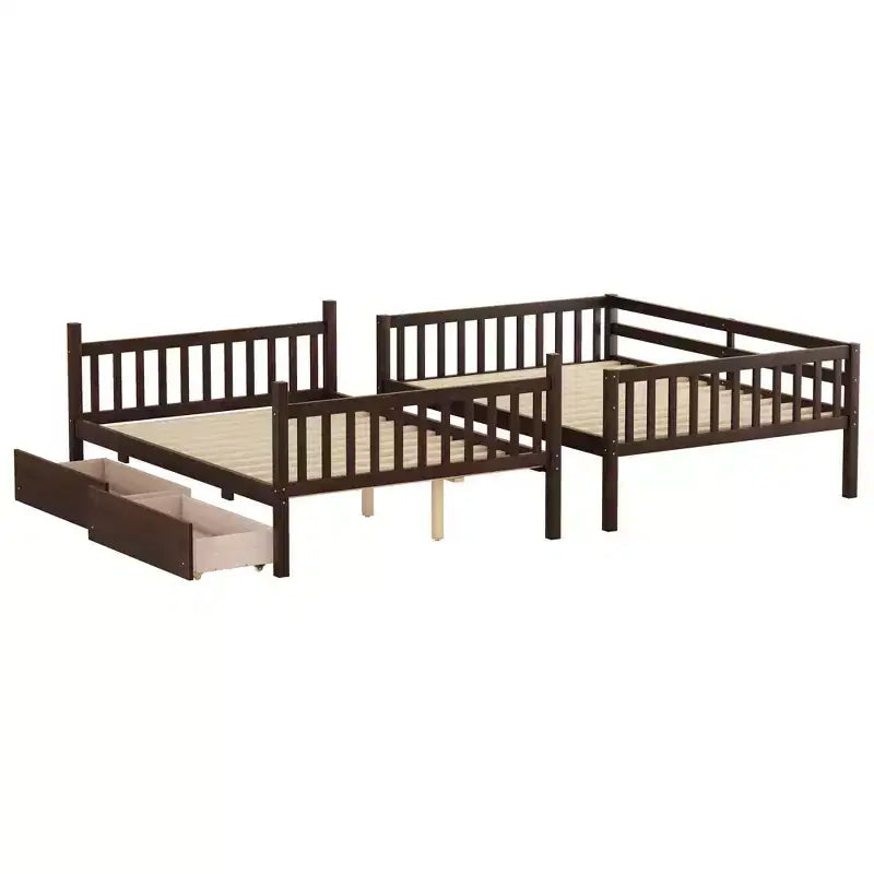 Bellemave Full Over Full Bunk Bed with 2 Drawers and Ladder , Rubber Wood Bunk Bed with Safety Guardrails ,Convertible into 2 Full Beds