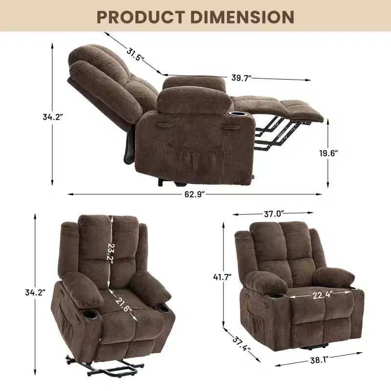 Oversized Power Lift Recliner Chair for Elderly,135Adjustable Lay Flat Lift Chair Electric Recliner Chairs, 2 Cup Holders and Stand Assist