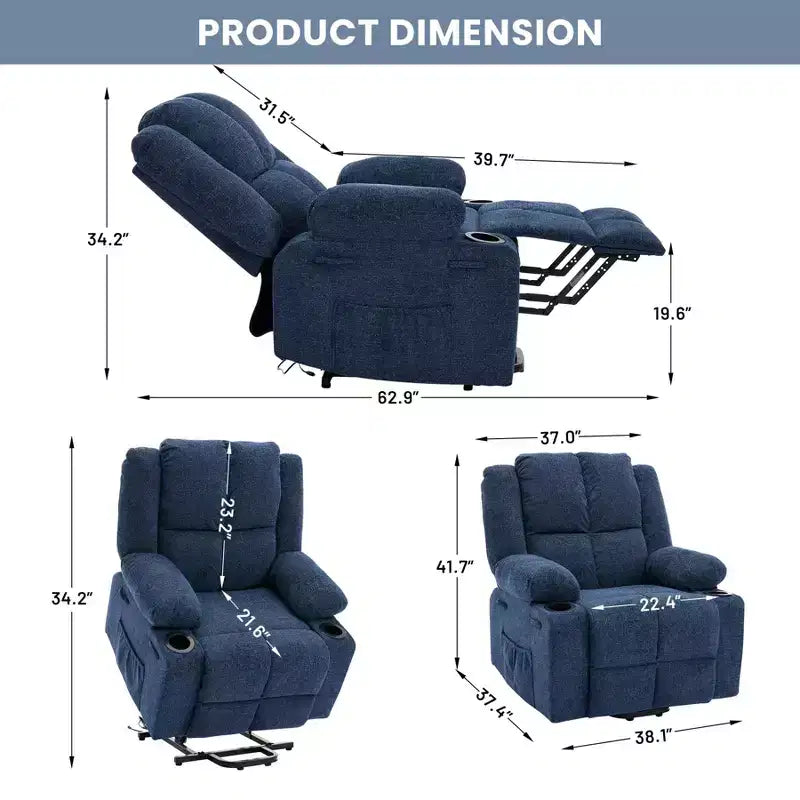 Oversized Power Lift Recliner Chair for Elderly,135Adjustable Lay Flat Lift Chair Electric Recliner Chairs, 2 Cup Holders and Stand Assist