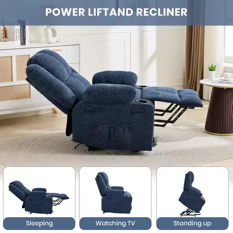 Oversized Power Lift Recliner Chair for Elderly,135Adjustable Lay Flat Lift Chair Electric Recliner Chairs, 2 Cup Holders and Stand Assist
