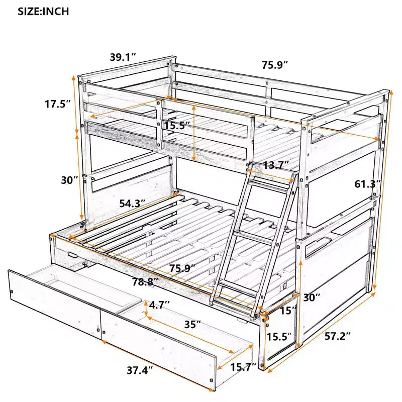 Luxystar Twin Over Full Convertible Bunk Bed With 2 Storage Drawers