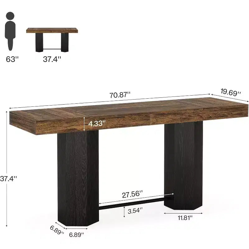 Lantine 70.9-Inch Extra Long Bar Table, Industrial Counter Height Table with Metal Footrest for Kitchen, Dining Room, Pub, Rustic Brown & Black