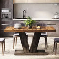 Lantine 47-Inch Dining Table for 4 with Heavy Duty Pedestal, Farmhouse Wooden Table in Black & Brown, Suitable for Home, Dining Room, Small Space.