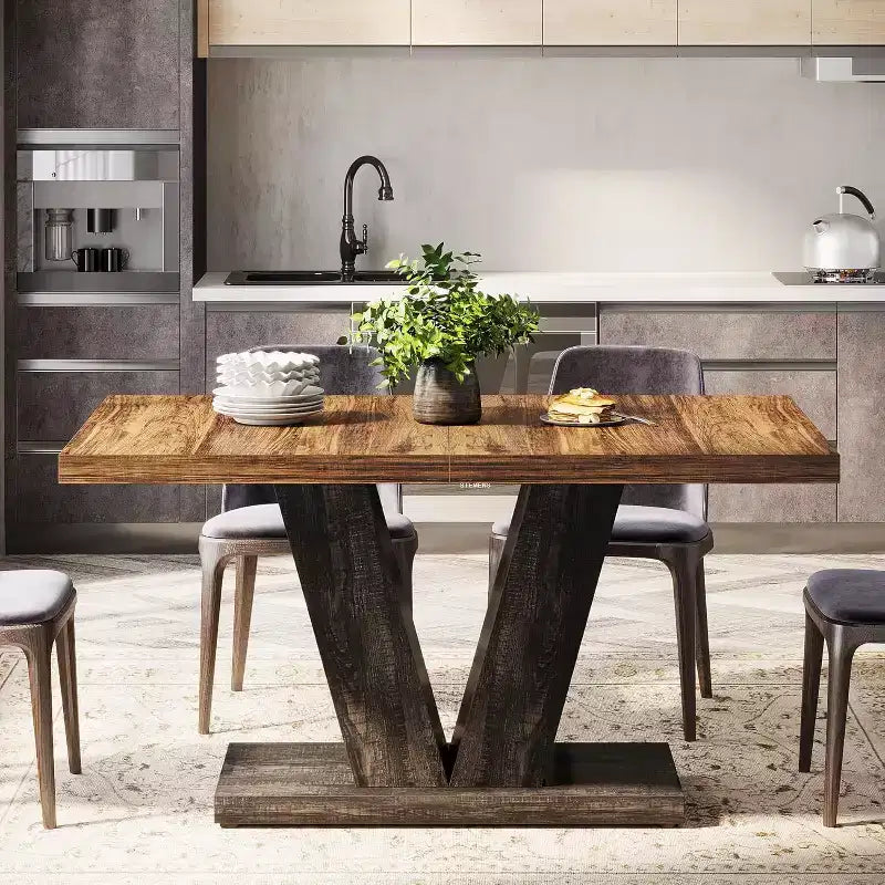 Lantine 47-Inch Dining Table for 4 with Heavy Duty Pedestal, Farmhouse Wooden Table in Black & Brown, Suitable for Home, Dining Room, Small Space.