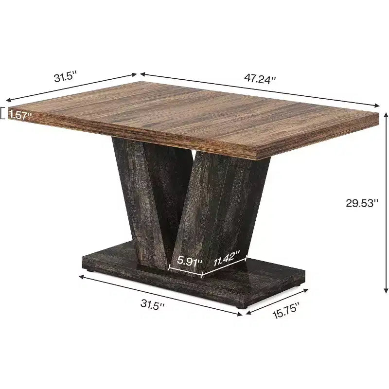Lantine 47-Inch Dining Table for 4 with Heavy Duty Pedestal, Farmhouse Wooden Table in Black & Brown, Suitable for Home, Dining Room, Small Space.