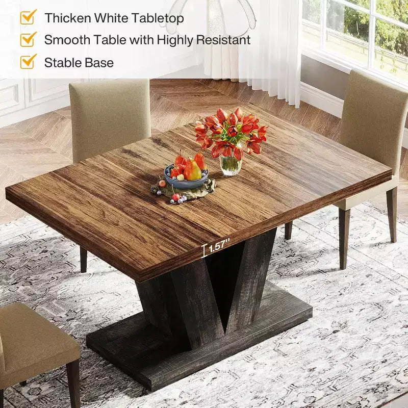 Lantine 47-Inch Dining Table for 4 with Heavy Duty Pedestal, Farmhouse Wooden Table in Black & Brown, Suitable for Home, Dining Room, Small Space.