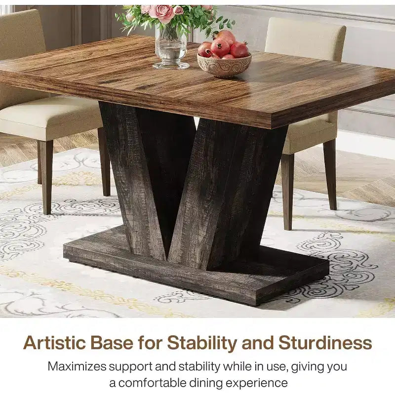 Lantine 47-Inch Dining Table for 4 with Heavy Duty Pedestal, Farmhouse Wooden Table in Black & Brown, Suitable for Home, Dining Room, Small Space.
