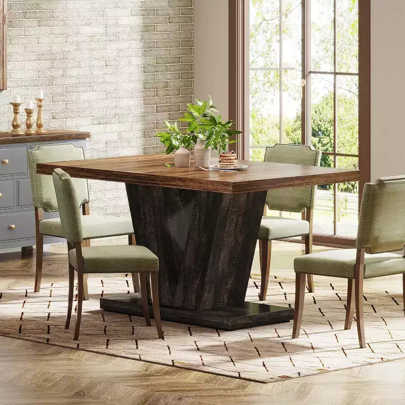 Lantine 47-Inch Dining Table for 4 with Heavy Duty Pedestal, Farmhouse Wooden Table in Black & Brown, Suitable for Home, Dining Room, Small Space.