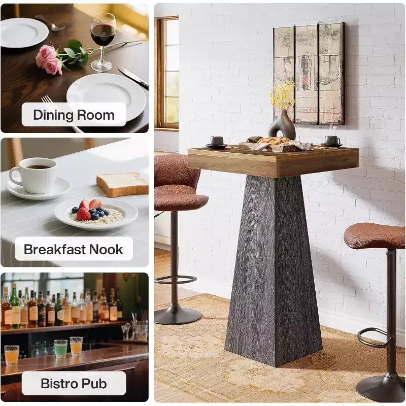 Lantine Square Bar Table, 39.96 High Pub Table, Small Home Bar Unit for Dining, Coffee, Cocktail, Small Space, Kitchen, (Only Table)