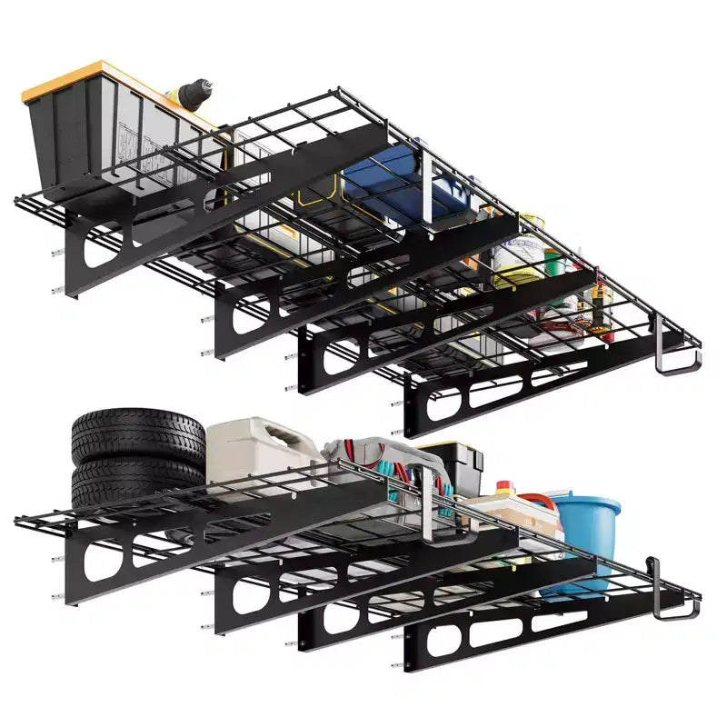 2-Pack Garage Shelving, Wall Shelf Garage Storage Rack Floating Shelves, 2x6FT Heavy Duty Wall Mounted Shelving, Metal Wall Shelves