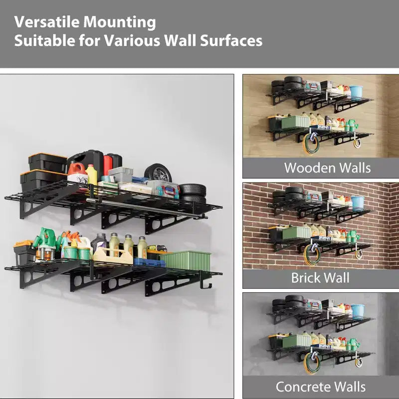 2-Pack Garage Shelving, Wall Shelf Garage Storage Rack Floating Shelves, 2x6FT Heavy Duty Wall Mounted Shelving, Metal Wall Shelves