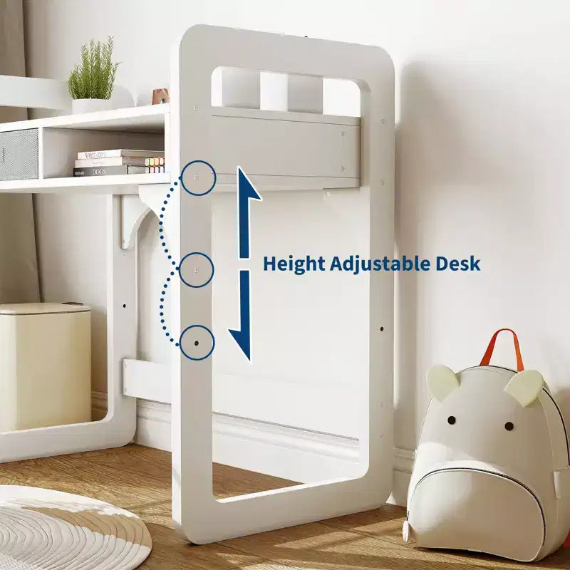Adjustable Kids Desk and Chair Set, with Cloth Drawers and Pen Holder, Wooden Study Table, for Reading, Homework, Writing