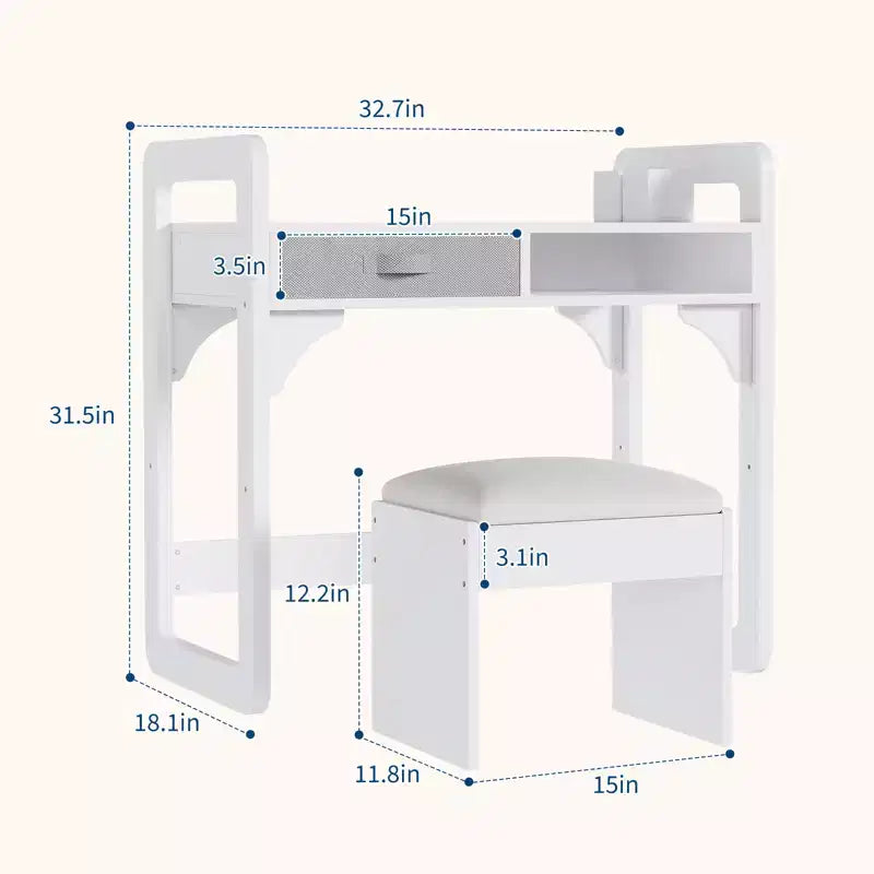 Adjustable Kids Desk and Chair Set, with Cloth Drawers and Pen Holder, Wooden Study Table, for Reading, Homework, Writing