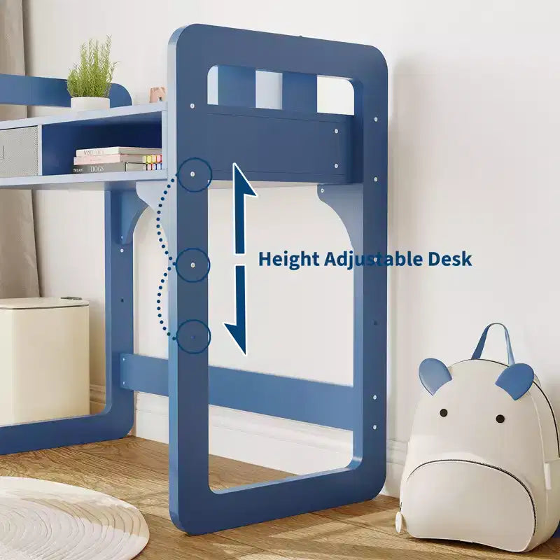 Adjustable Kids Desk and Chair Set, with Cloth Drawers and Pen Holder, Wooden Study Table, for Reading, Homework, Writing