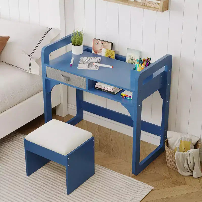 Adjustable Kids Desk and Chair Set, with Cloth Drawers and Pen Holder, Wooden Study Table, for Reading, Homework, Writing