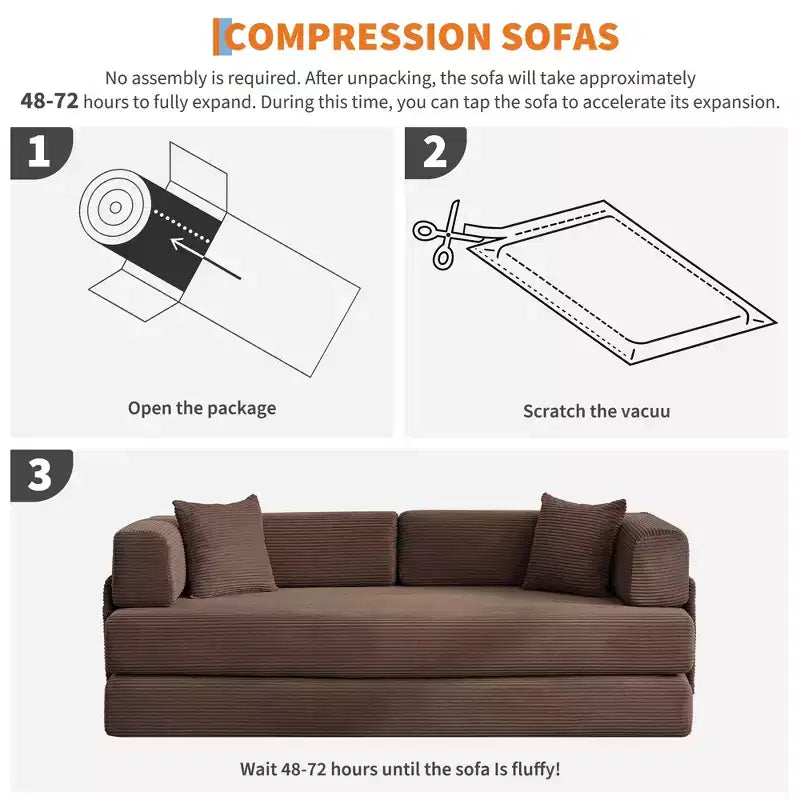 78.7 Modular Convertible Corduroy Floor Sofa Bed  Folding Sleeper Couch with Pillow, Armrest & Backrest  Space-Saving, Multi-Position