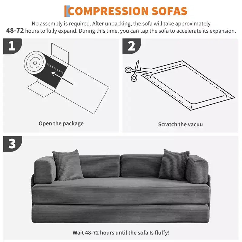 78.7 Modular Convertible Corduroy Floor Sofa Bed  Folding Sleeper Couch with Pillow, Armrest & Backrest  Space-Saving, Multi-Position