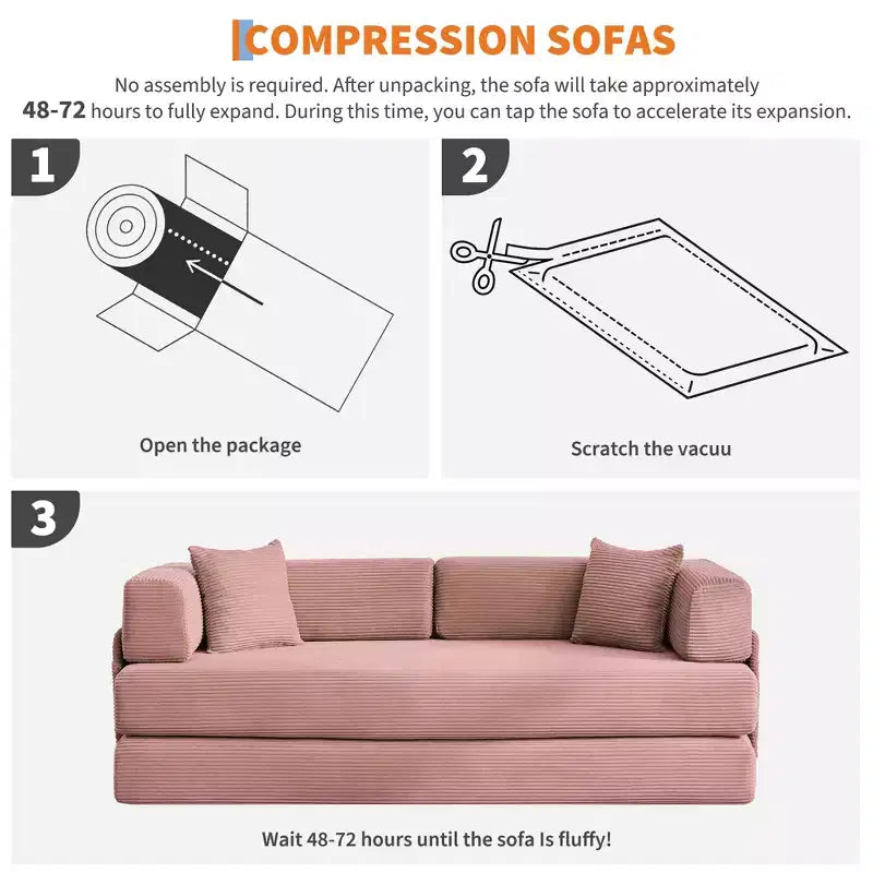 78.7 Modular Convertible Corduroy Floor Sofa Bed  Folding Sleeper Couch with Pillow, Armrest & Backrest  Space-Saving, Multi-Position