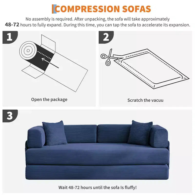 78.7 Modular Convertible Corduroy Floor Sofa Bed  Folding Sleeper Couch with Pillow, Armrest & Backrest  Space-Saving, Multi-Position