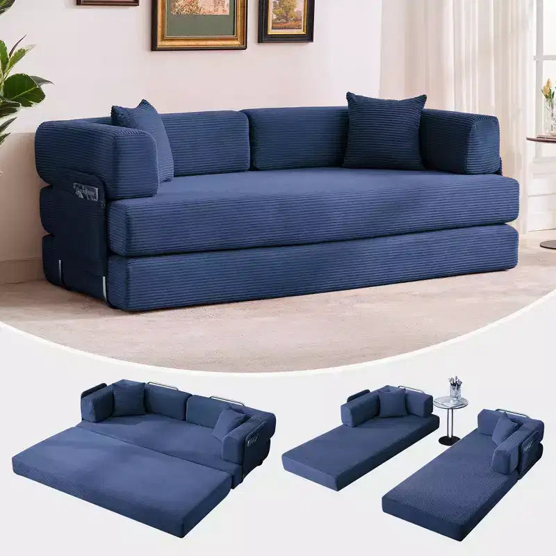 78.7 Modular Convertible Corduroy Floor Sofa Bed  Folding Sleeper Couch with Pillow, Armrest & Backrest  Space-Saving, Multi-Position