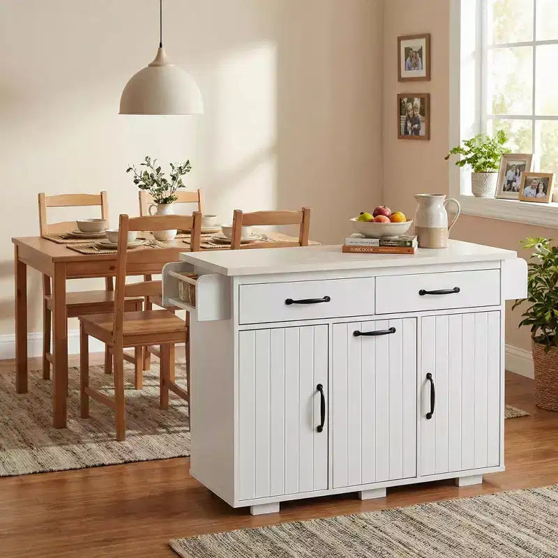 HomyCasa Kitchen Island Cart with Tilt-Out Trash Storage and Rolling Wheels, White