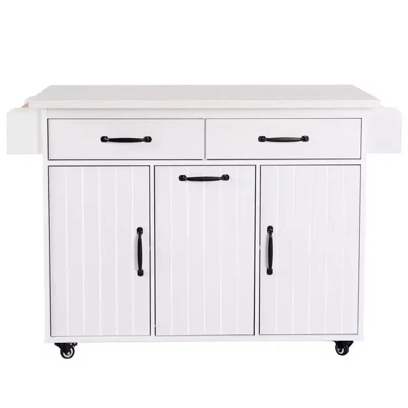 HomyCasa Kitchen Island Cart with Tilt-Out Trash Storage and Rolling Wheels, White