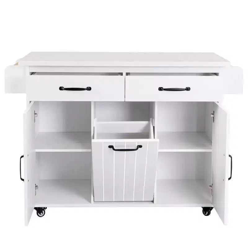 HomyCasa Kitchen Island Cart with Tilt-Out Trash Storage and Rolling Wheels, White