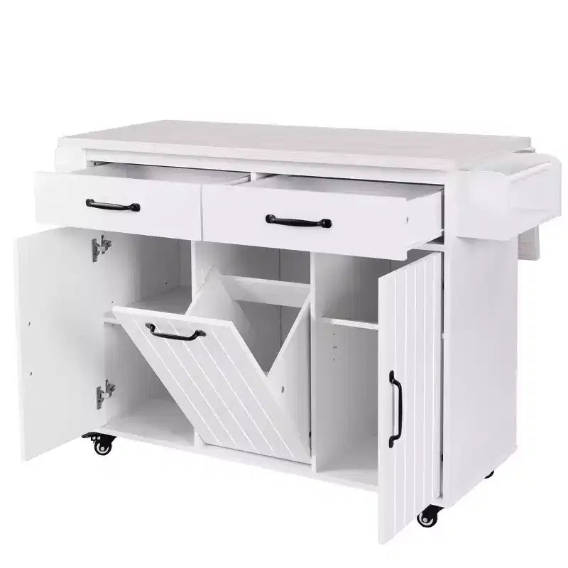 HomyCasa Kitchen Island Cart with Tilt-Out Trash Storage and Rolling Wheels, White