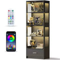 Skyzoo 5-Tier Glass Display Cabinet with LED Lights & Adjustable Shelves & 1 Drawer, Curio Cabinet for Home & Office, Black