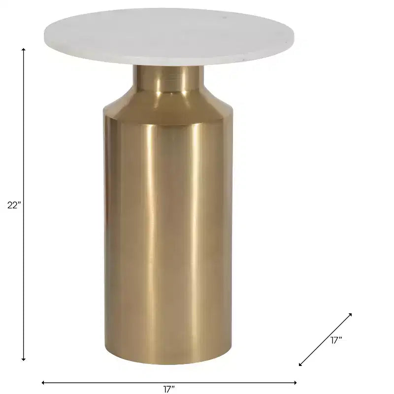 Modern End Side Table as Night Stand for Home Decor - Round Marble Top with Pedestal Base as Small Table Stand - 22, Gold & White