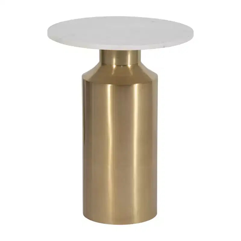 Modern End Side Table as Night Stand for Home Decor - Round Marble Top with Pedestal Base as Small Table Stand - 22, Gold & White