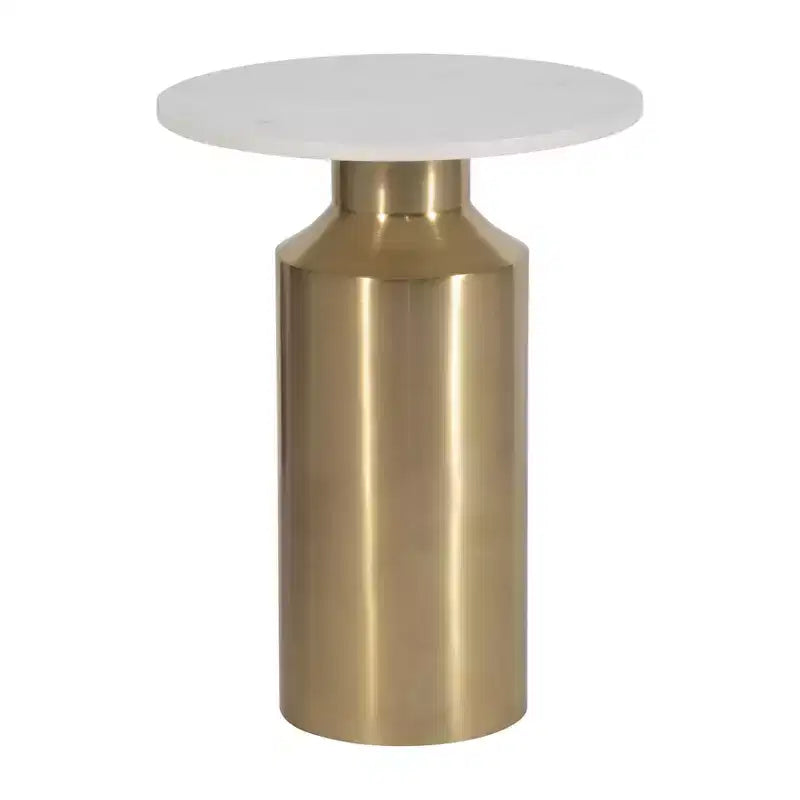 Modern End Side Table as Night Stand for Home Decor - Round Marble Top with Pedestal Base as Small Table Stand - 22, Gold & White