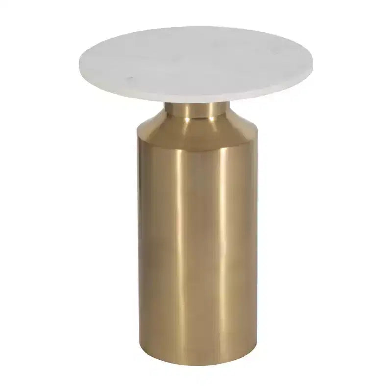 Modern End Side Table as Night Stand for Home Decor - Round Marble Top with Pedestal Base as Small Table Stand - 22, Gold & White