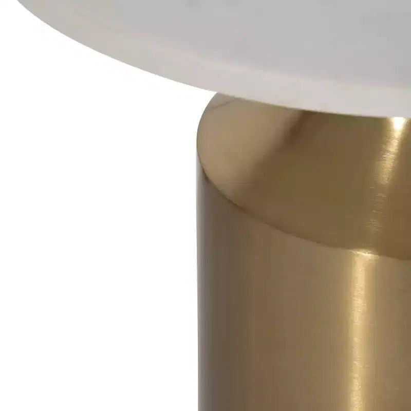 Modern End Side Table as Night Stand for Home Decor - Round Marble Top with Pedestal Base as Small Table Stand - 22, Gold & White