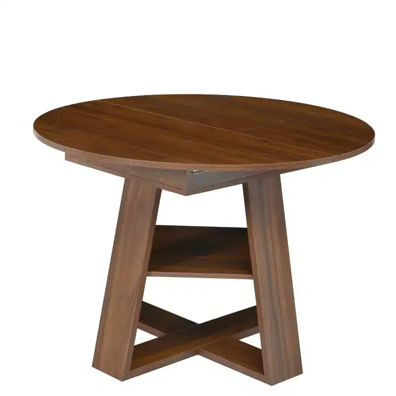 Modern Round Extendable Dining Table for 48, Removable Leaves, Dining Room Table with Storage Shelf for Kitchen or Living Room-Panipeachy