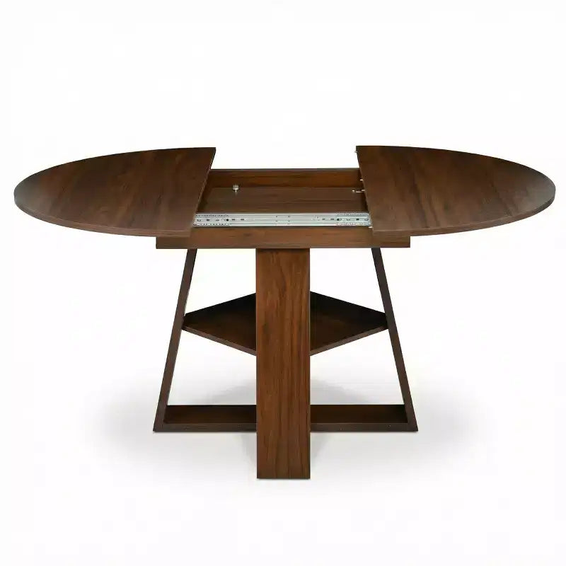 Modern Round Extendable Dining Table for 48, Removable Leaves, Dining Room Table with Storage Shelf for Kitchen or Living Room-Panipeachy