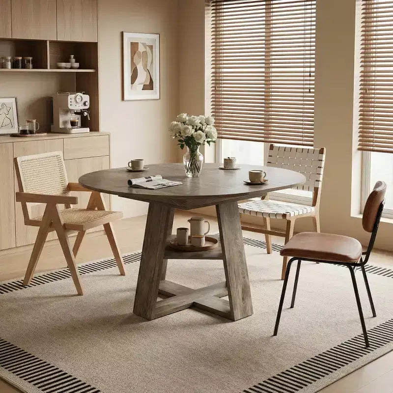 Modern Round Extendable Dining Table for 48, Removable Leaves, Dining Room Table with Storage Shelf for Kitchen or Living Room-Panipeachy