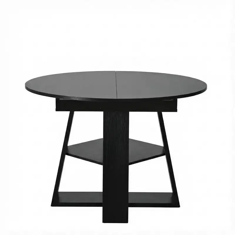 Modern Round Extendable Dining Table for 48, Removable Leaves, Dining Room Table with Storage Shelf for Kitchen or Living Room-Panipeachy