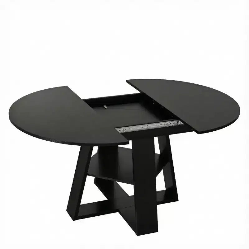 Modern Round Extendable Dining Table for 48, Removable Leaves, Dining Room Table with Storage Shelf for Kitchen or Living Room-Panipeachy