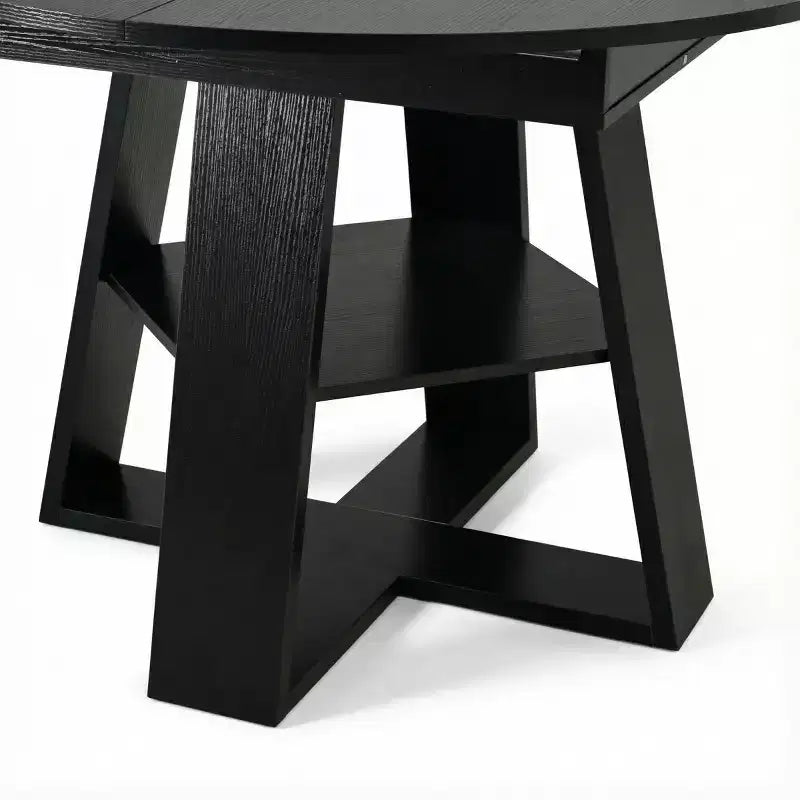 Modern Round Extendable Dining Table for 48, Removable Leaves, Dining Room Table with Storage Shelf for Kitchen or Living Room-Panipeachy
