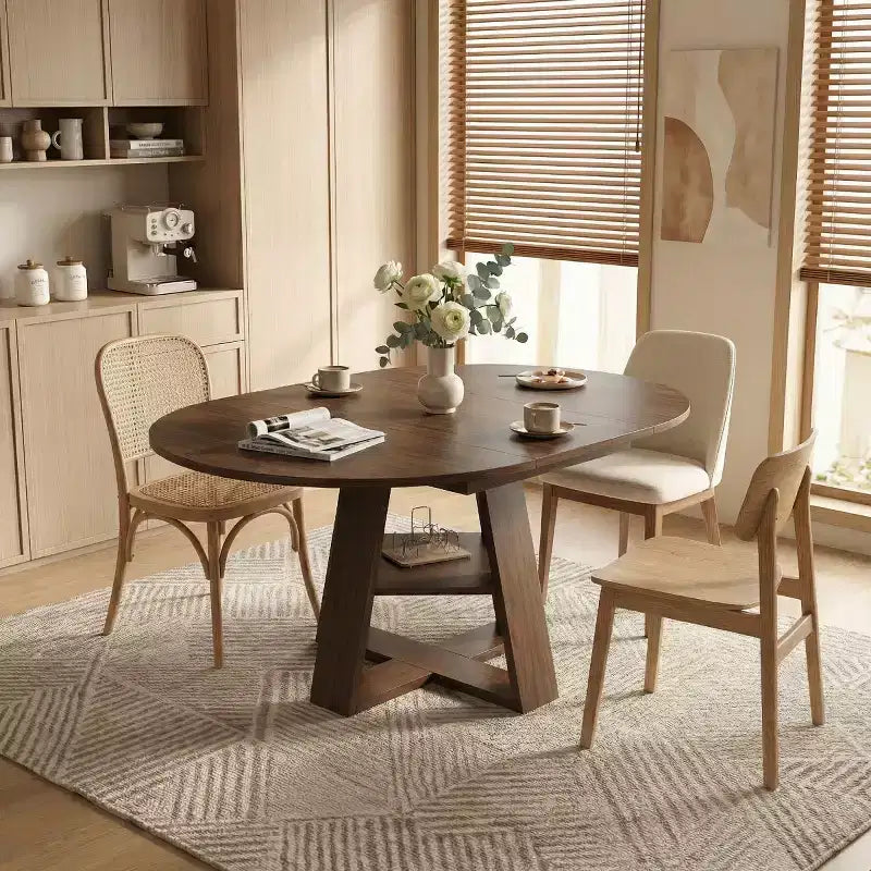 Modern Round Extendable Dining Table for 48, Removable Leaves, Dining Room Table with Storage Shelf for Kitchen or Living Room-Panipeachy