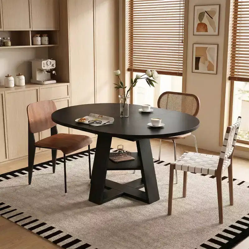 Modern Round Extendable Dining Table for 48, Removable Leaves, Dining Room Table with Storage Shelf for Kitchen or Living Room-Panipeachy
