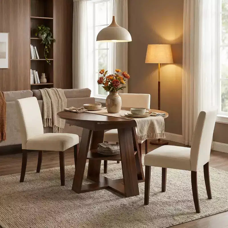 Table à manger ronde extensible moderne pour 4 à 8 personnes, rallonges amovibles, table de salle à manger avec étagère de rangement pour cuisine ou salon - Panipeachy