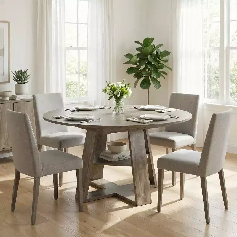 Table à manger ronde extensible moderne pour 4 à 8 personnes, rallonges amovibles, table de salle à manger avec étagère de rangement pour cuisine ou salon - Panipeachy