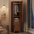 Wooden Armoire Wardrobe Closet, 72''H Clothing Storage Cabinet with Handing Rod, Armoire Clothes Organizer with Adjustable Shelves for Bedroom, Brown