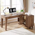 Lantine L-Shaped Desk with Storage Cabinet, 57-Inch Wood Corner Workstation, Home Office Computer Desk, Study Writing Table for Bedroom, Walnut
