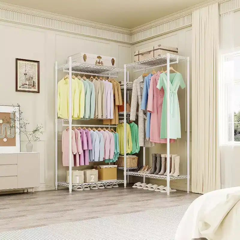 Portant à vêtements autoportant, 70,5 po H, combiné avec étagères réglables, rangement pour chambre, buanderie, placard