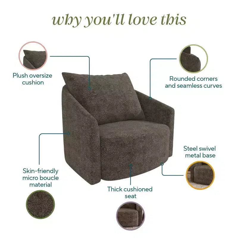 GDFStudio Dorothy Modern 40.5 Upholstered Swivel Accent Chair