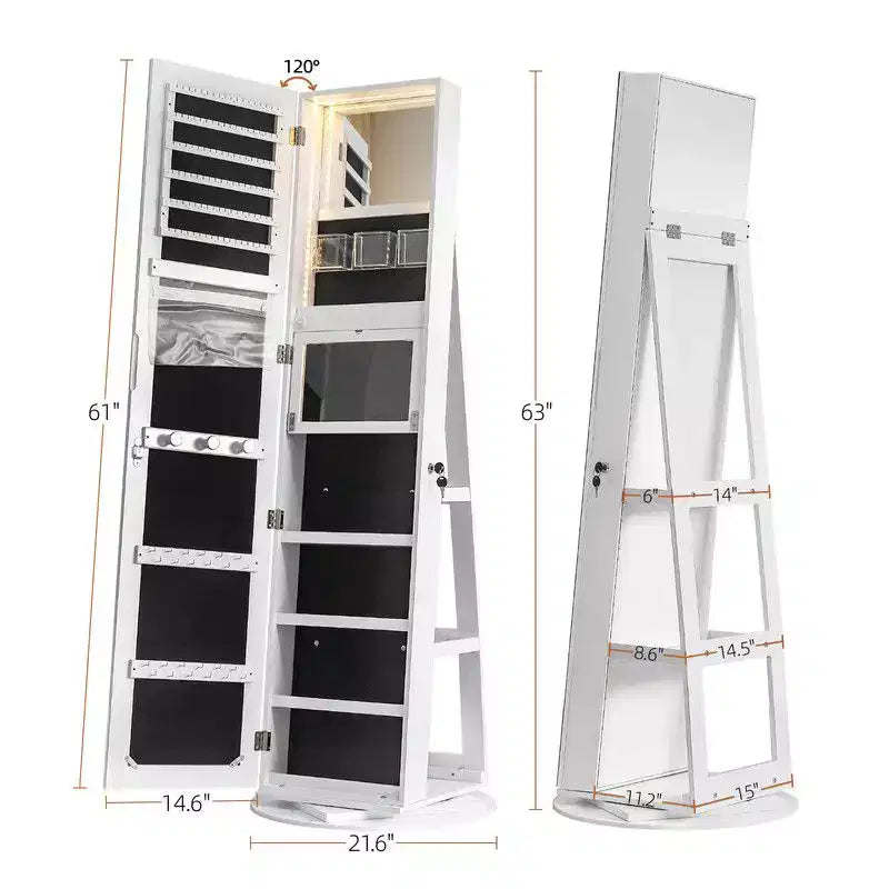 Karl Home 360 Lockable Jewelry Armoire with Full Length Mirror